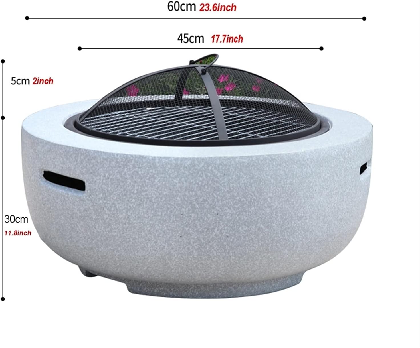 Outdoor Fire Pit Garden Terrace Imitation Stone BBQ Table, Outdoor Wood Burning Fire Bowl with Sparkle Screen Cover and Poker, Outdoor Fireplace