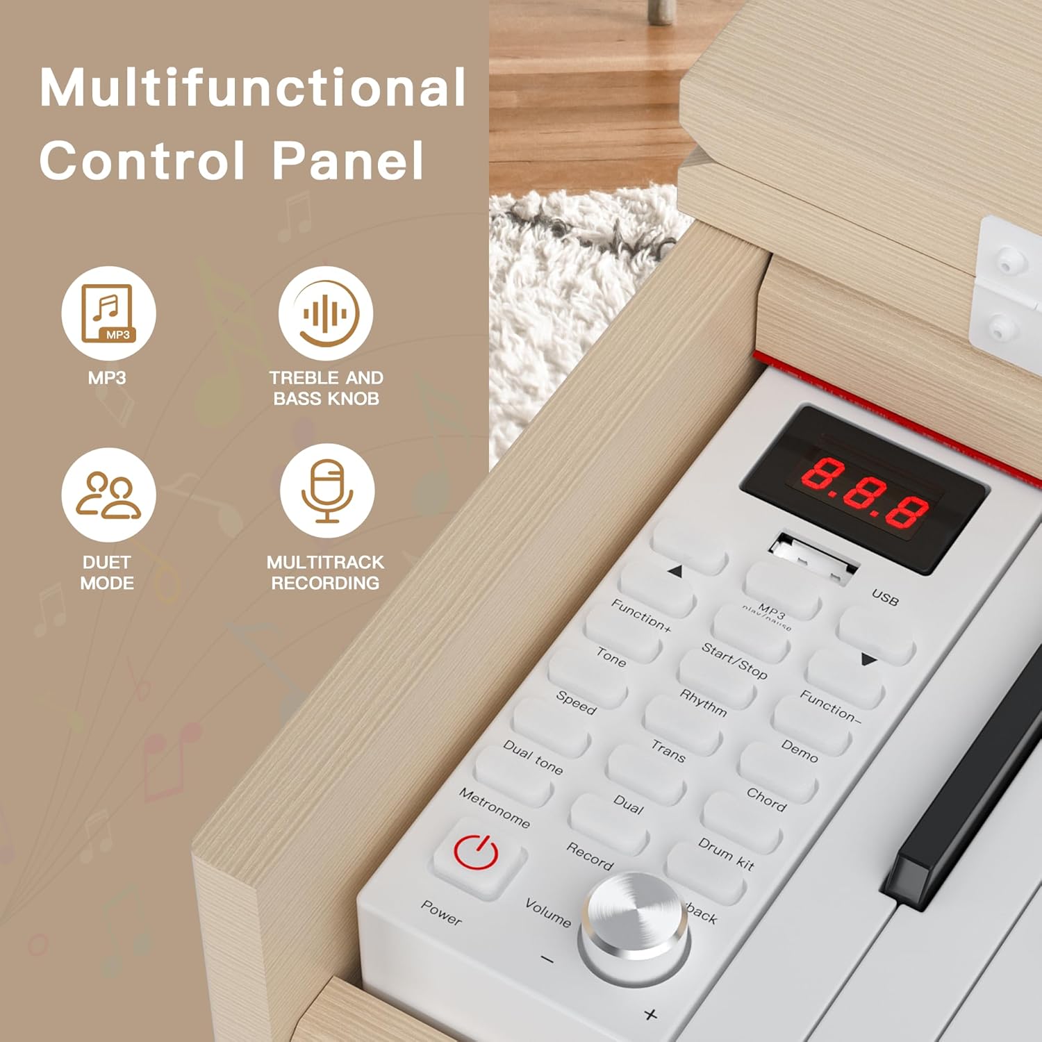 88- Key Hammer Weighted Digital Keyboard Piano, Full-Size Electric Piano keyboard, with 3-Pedal, Multi-Functional Keyboard and Stand for Beginner/Adult