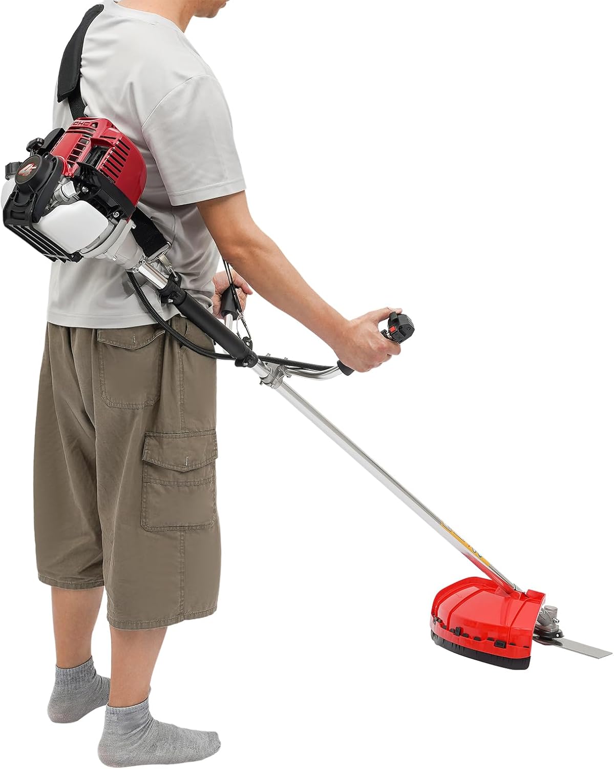 Gas Weed Eater, 35.8CC Cutter Grass Trimmer 2 in 1 Lawn Mower Pruner Tool, 1050W Long Reach Pole Saw Grass String Trimmer w/Tool Kit Bag & Strap for Lawn Garden Landscaping Trimming (35.8CC 4-Stroke)