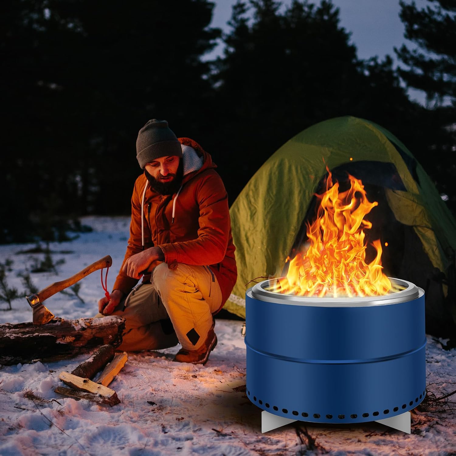 Portable Smokeless Fire Pit - 27 Inch Multi-Functional Camping Fire Bowl with Stand and Carrying Bag, Perfect for Outdoor Gatherings and Activities, Durable Stainless Steel Design