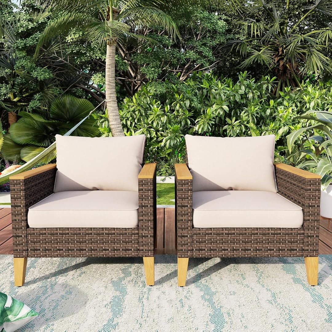 MFSTUDIO 8 Piece Large Wicker Patio Furniture Set, 4 x Armless Sofa, 2 x Ottoman, 2-Seat Lover Sofa, All-Weather Outdoor PE Rattan Patio Conversation Set Sectional Sofa for Backyard(Blue Cushions)