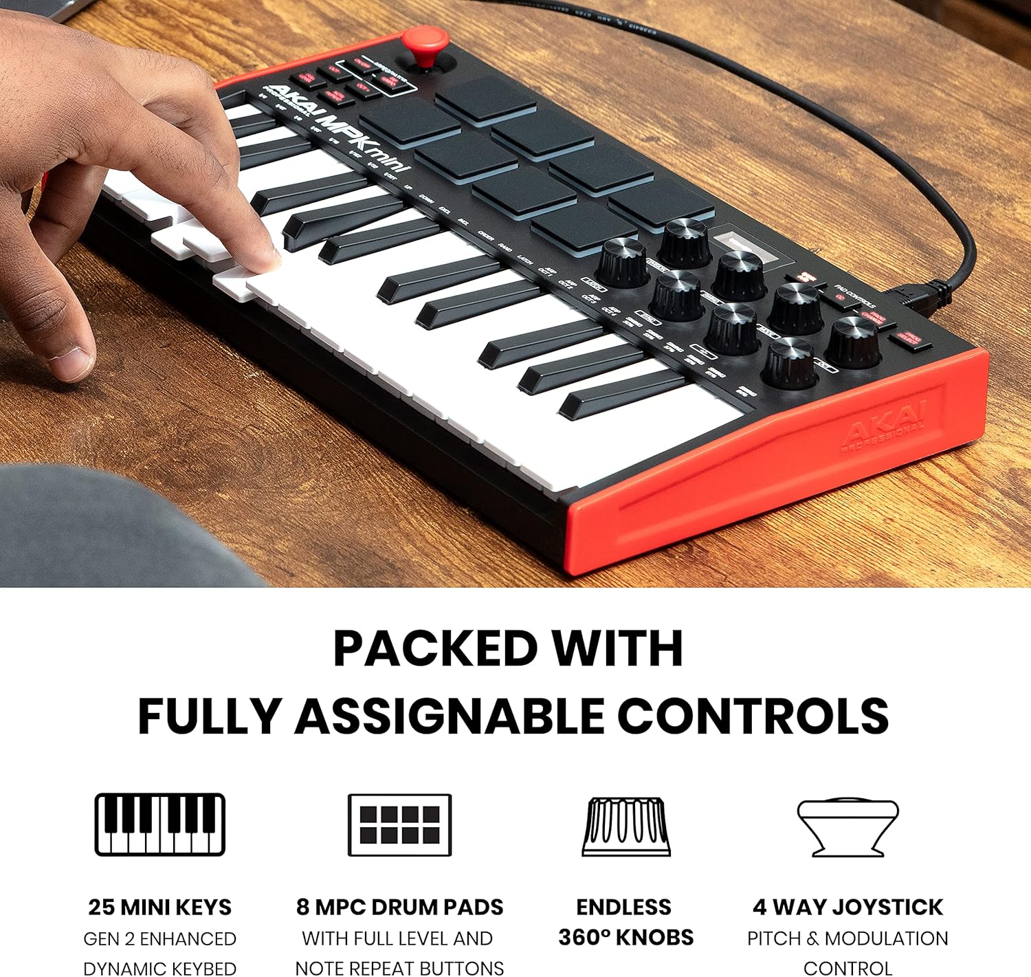 AKAI Professional Fire – USB MIDI Controller for FL Studio with 64 pad RGB Clip/Drum Pad Matrix & Professional MPK Mini MK3-25 Key USB MIDI Keyboard Controller With 8 Backlit Drum Pads