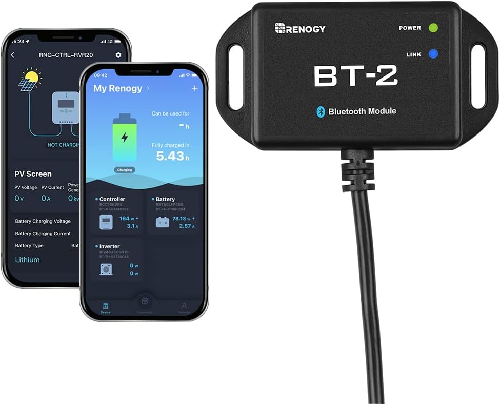 Renogy 40A MPPT Solar Controller with BT-2 Wireless Kit-99.9% Efficiency + 82ft App Control, IP54 Waterproof for RV/Off-Grid Lithium Systems