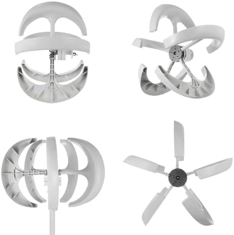 400W-1200W Vertical Axis Wind Turbine Generator Kit - 12V/24V, 5-Blade Design for Home, Garden & Boat - Efficient Renewable Energy Solution with Controller & White Lantern