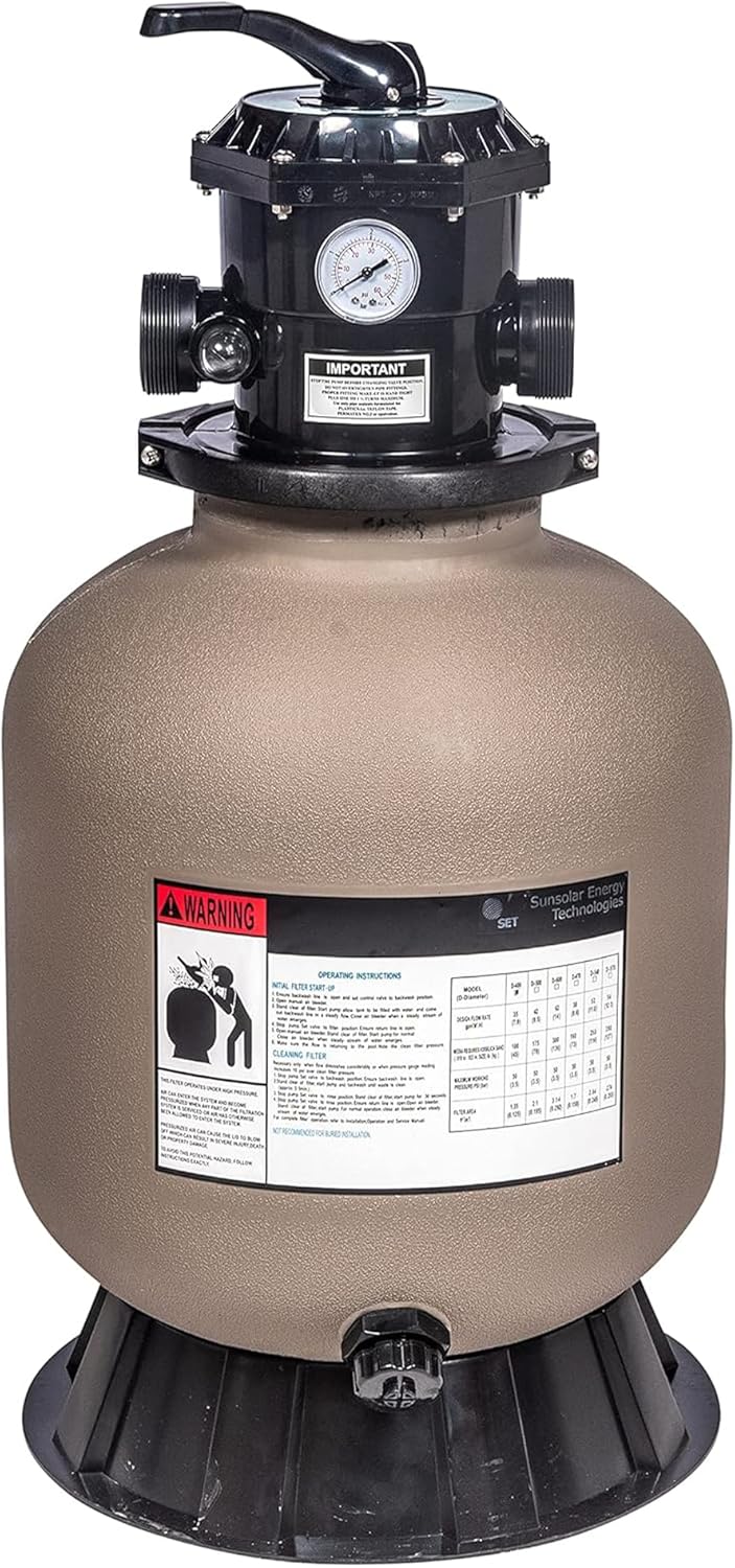 SUNSOLAR Swimming Pool Sand Filter — Corrosion-Proof Pool Cleaning Equipment — Water Filter for Pool to Remove Debris — 16-Inch Diameter Tank with 100 lbs Sand Capacity