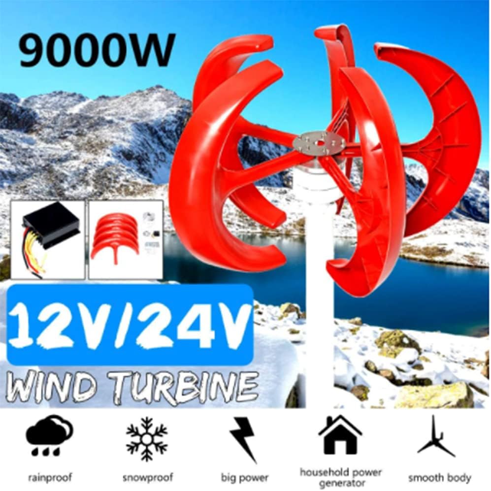 9000W Vertical Axi Wind Turbines Generator Lantern 12V 24V 5 Blades Motor Kit for Home Hybrids Streetlight Electromagnetic,White,24v