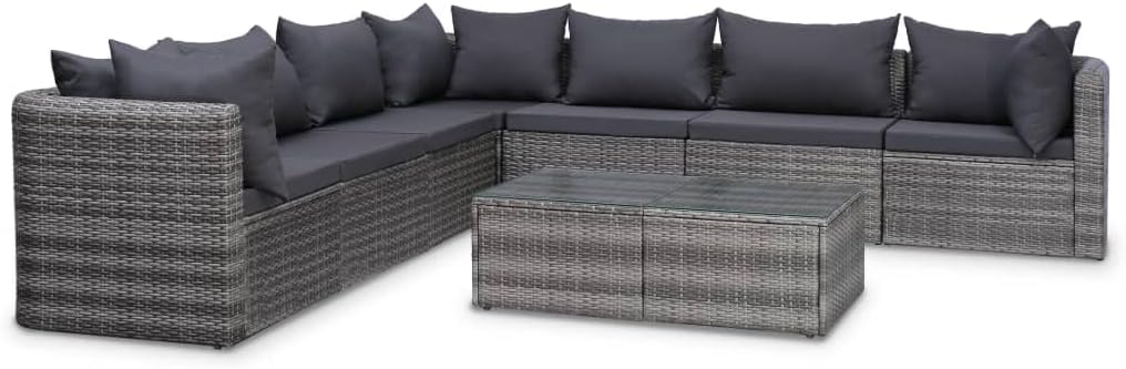 8 Piece Patio Lounge Set with Cushions Poly Rattan Gray,Comfortable Outdoor, Sofa Set for Patio Garden with WaterResistant Cushions Patio Furniture, Outdoor Furniture Sets
