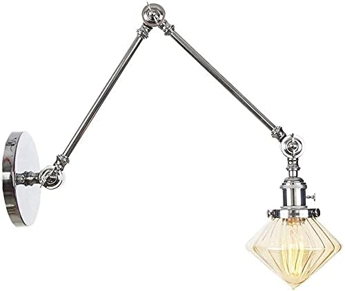 Wall Sconces, Post Lights Outdoor, Country Wall Lamp Industrial Swing Arm Retro Indoor Lighting Wall Light Metallic Chrome Finish Diamond Glass Shade E27 Wall Sconce for Living Room Bathroom