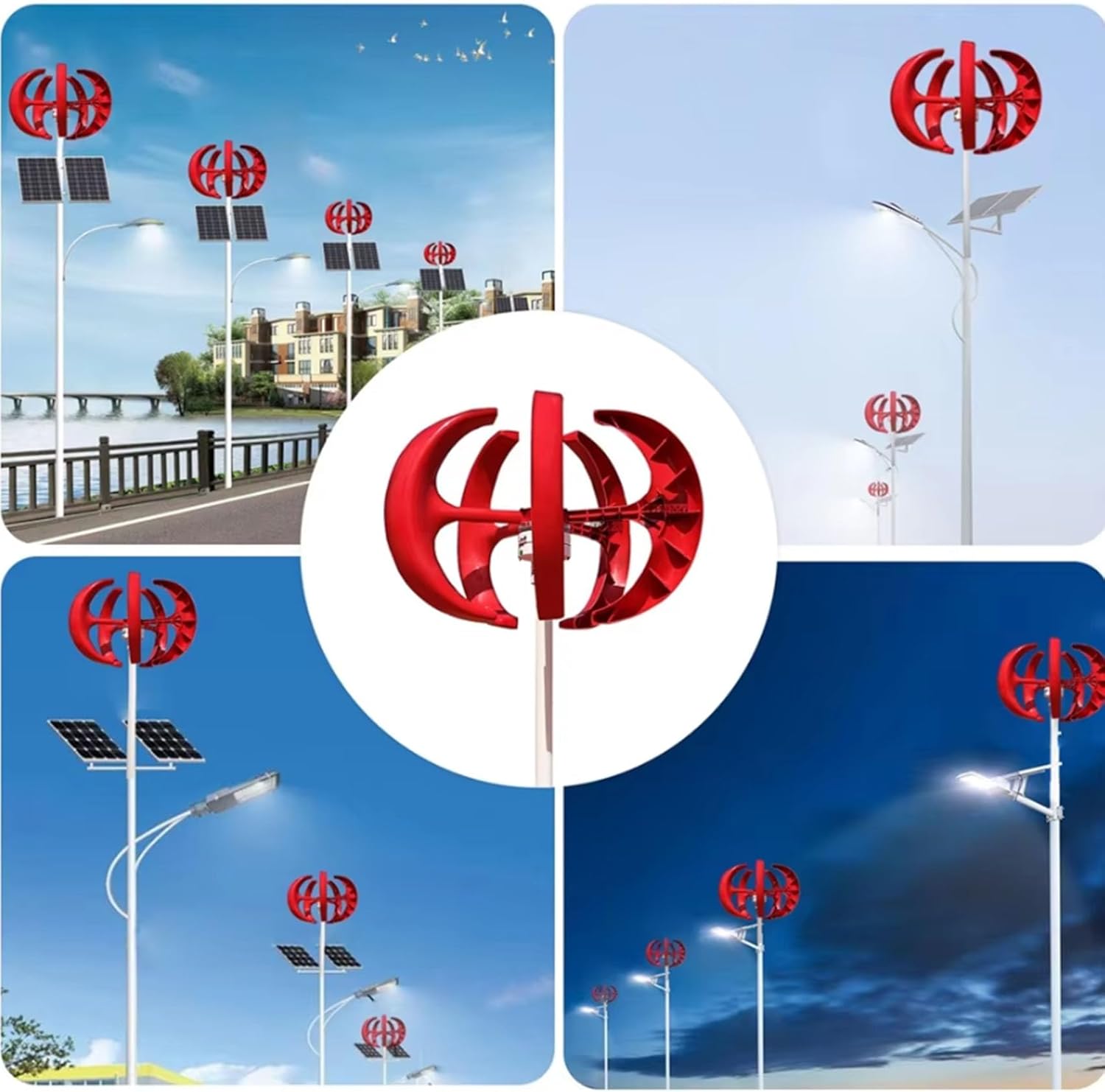 Wind Turbine, 2000W Vertical Axis Wind Generator 12V 24V AC Permanent Magnet Generator for Home, Farm, RV, Boat (5 Blades_Red)