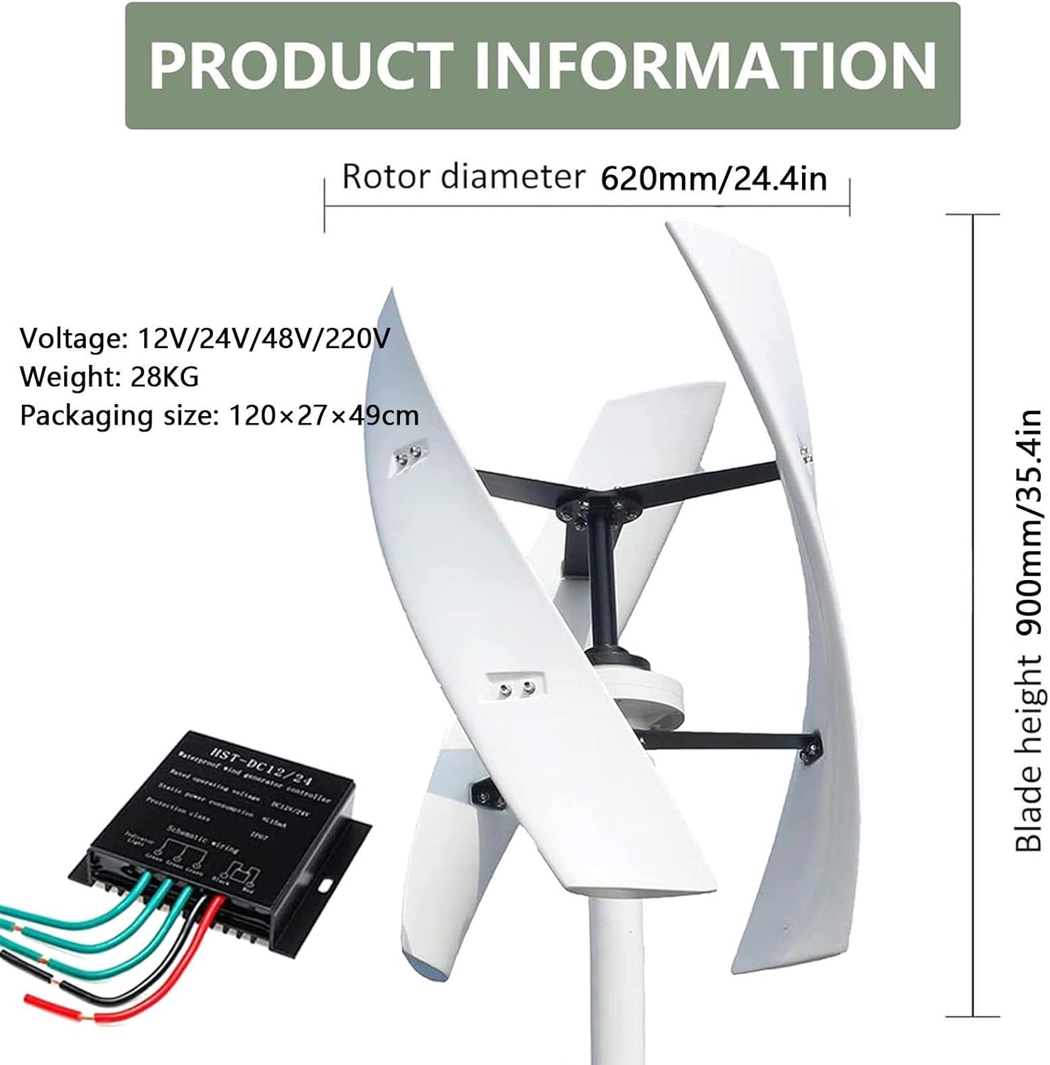 16000W Wind Turbine Vertical Wind Generator Kit 12/24/48/220V Wind Power Generator for Marine,RV,Home,Windmill Generator Suit for Hybrid Solar Wind 12V
