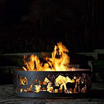 P&D Metal Works Outdoor Campfire Fire Ring w Whitetail Deer Design (48 in. Dia.)