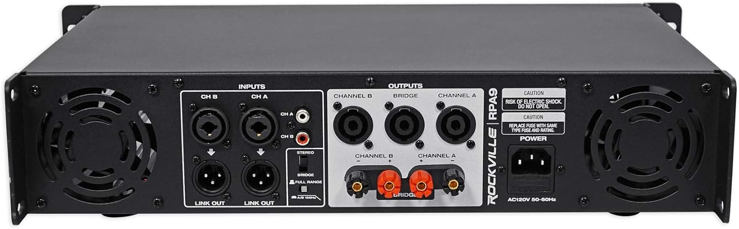 Rockville RPA9 3000W Peak/800W RMS 2 Channel Power Amplifier, High Output, Durable Build, Versatile Inputs, for DJs and Pro Audio