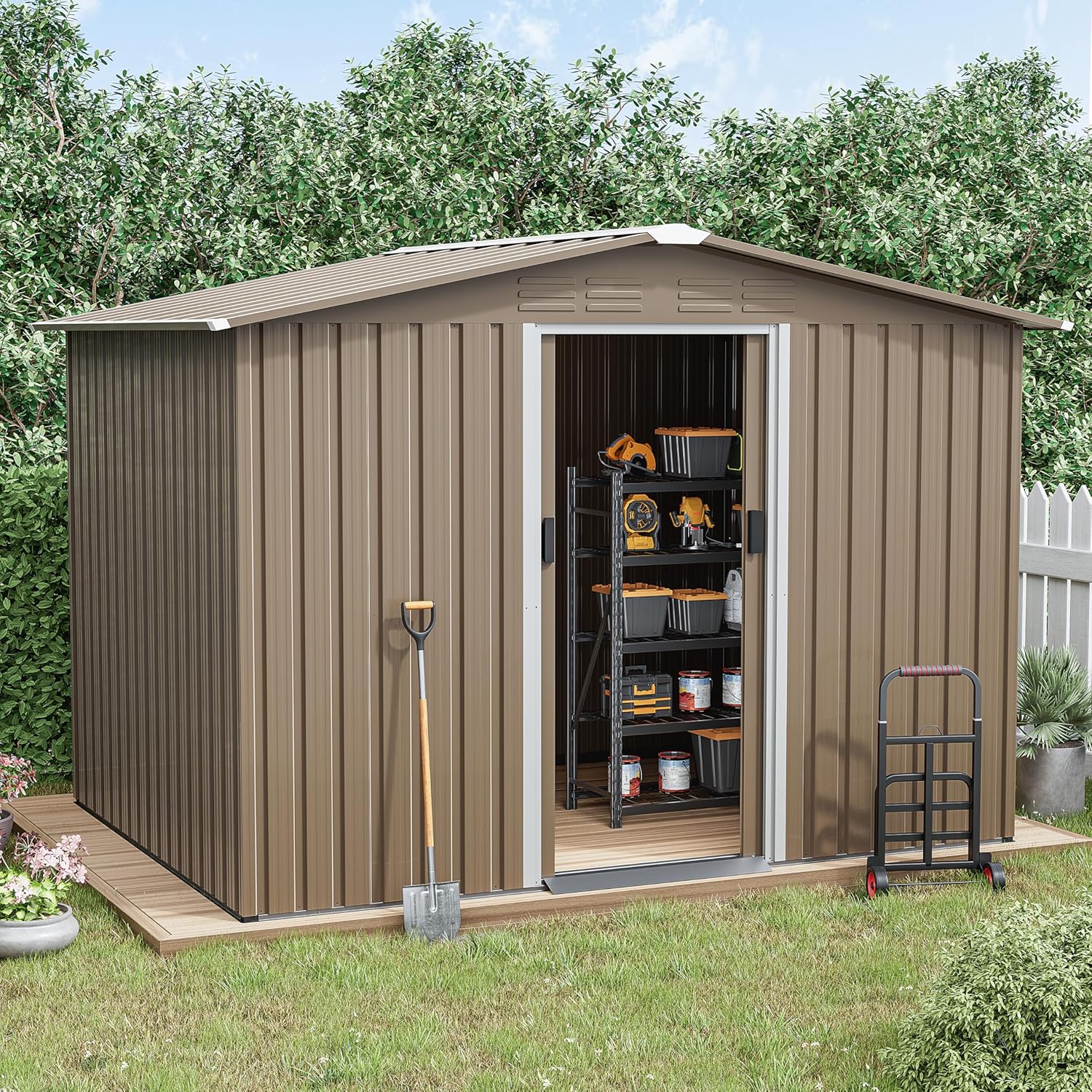 Kurapika 8 x 6FT Outdoor Storage Shed Waterproof, Large Garden Tool House with Air Vents and Lockable Sliding Door, Metal Shed for Garden, Patio, Backyard, Lawn