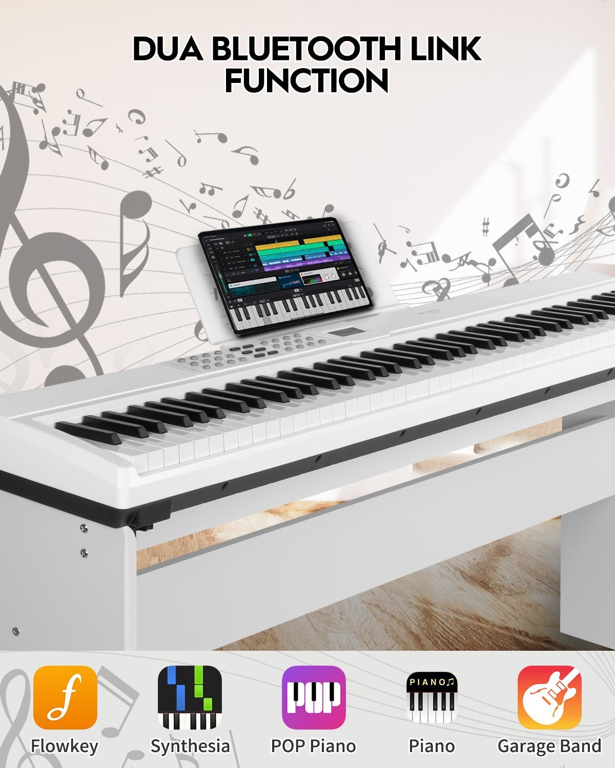 STRICH 88 Keys Weighted Keyboard Piano with Stand & Sustain Pedal, Hammer-Action Digital Piano, Full-size Electric Piano Keyboard Supports USB-MIDI/Wireless Connect, White, SDP-120