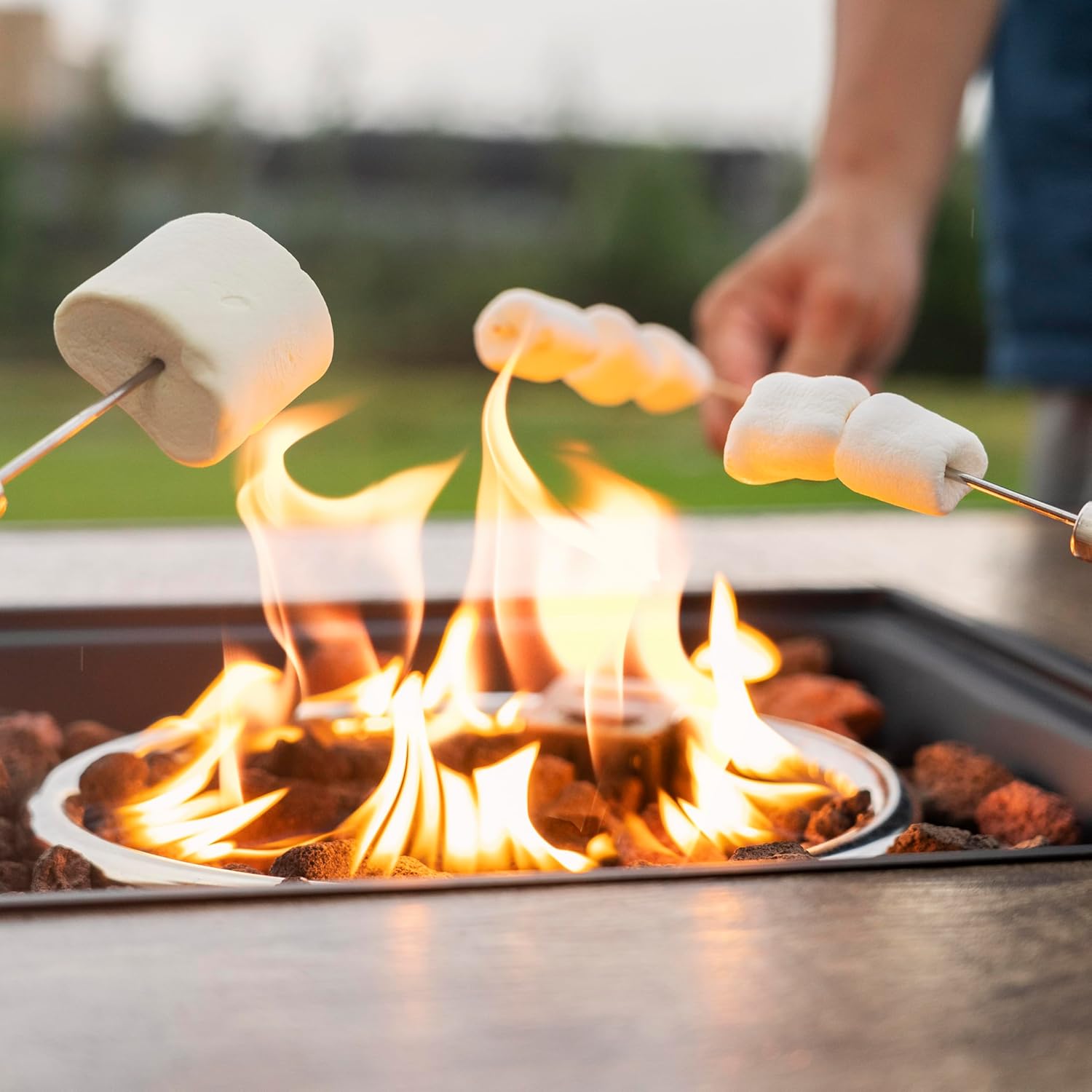 Nuu Garden 30” Propane Fire Pit, CSA-Listed Outdoor Fire Pit Table, 50,000 BTU Gas with Lid and Lava Rocks, 2-in-1 Square Fire Pit for Outside Backyard Patio, Black with Gold Edge