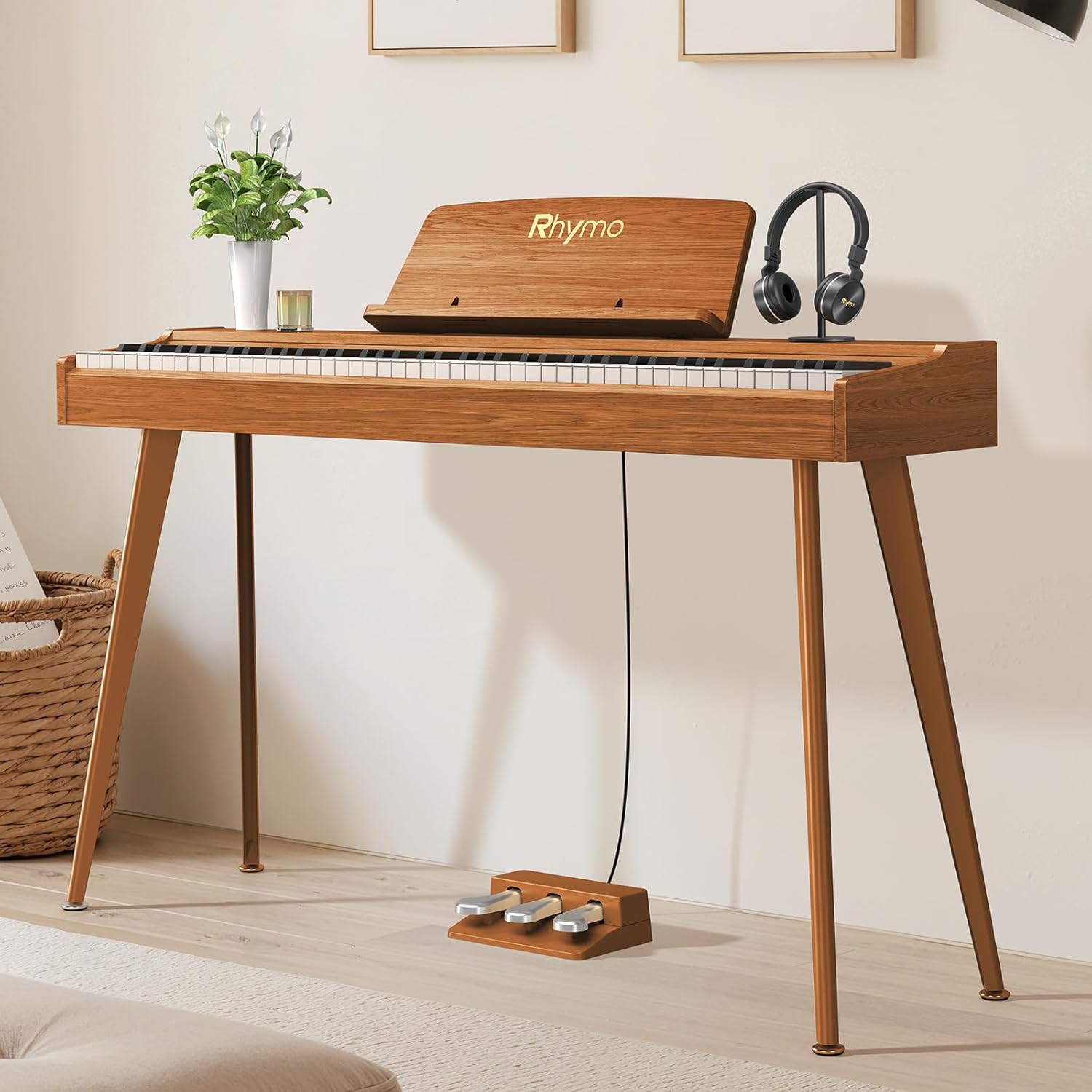 Rhymo Digital Piano 88 Key Weighted Keyboard with Stand,Progressive Hammer Action Electronic Piano,Beginner Keyboard Piano,Full Keyboard Piano with Triple Pedal,Sheet Music Stand,Usb-Midi (Modern)