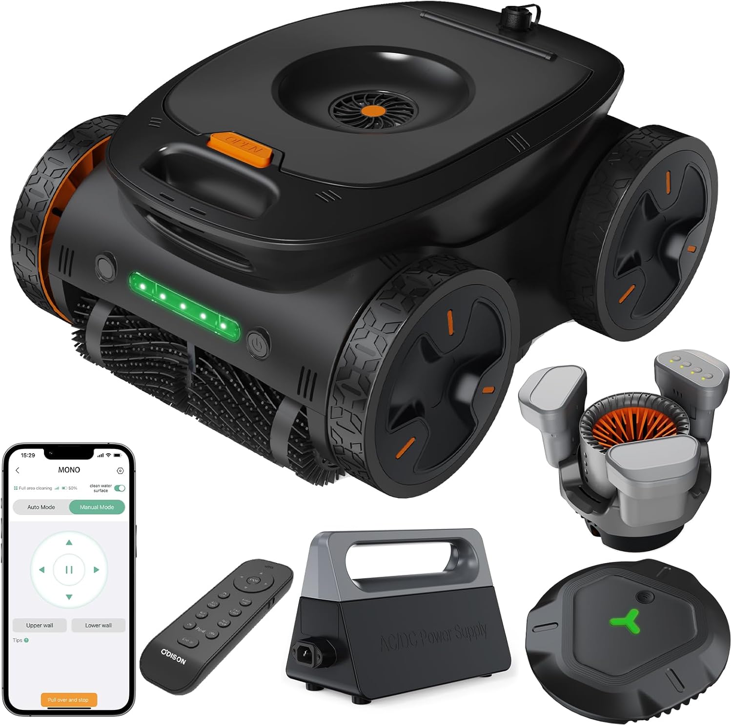 Mono Plus Robotic Pool Cleaner - Automatic Underwater Vacuum for In-Ground/Above Ground Pools, Smart Navigation System with Wall Climbing, Waterline Scrubbing & Large Filter Basket