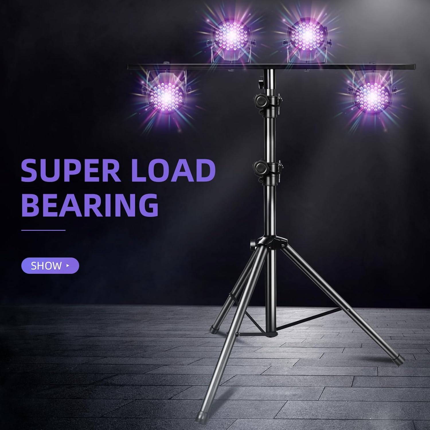 DJ Light Stand for Par Lights, 48.8-114.1 inches Protable Tripod DJ Stand for Stage, Bar, Banquet, Party