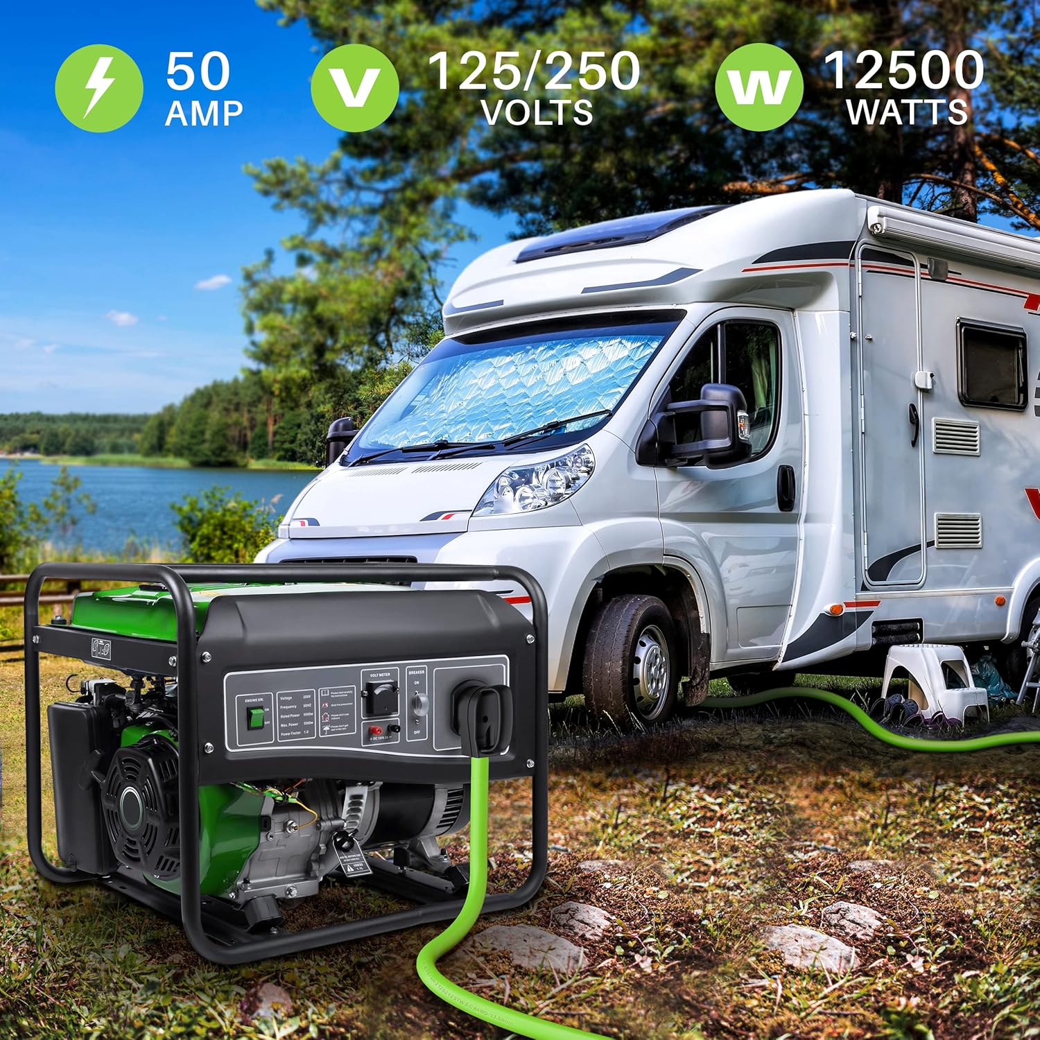 GEARit 50-Amp Generator Extension Cord, 125/250V for 50A Power Inlet Box, NEMA 14-50P to SS2-50R Twist Lock Connector STW 6/3+8/1 AWG, RV, Camper, Generator to House, 15 Feet (4.5 Meters)