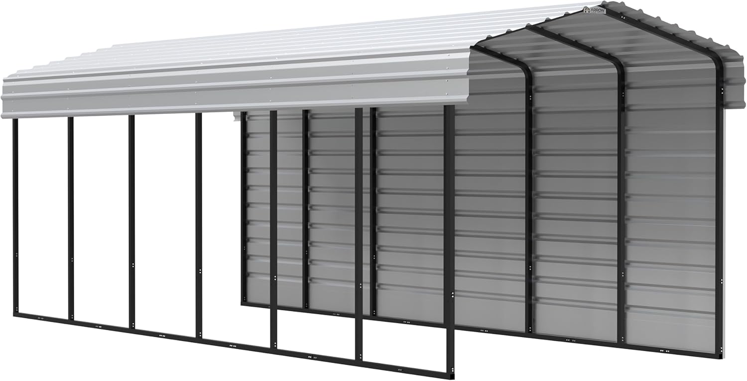 Arrow Carports Galvanized Steel Carport, with 1-Sided Enclosure, Compact Car Metal Carport Kit, 10' x 29' x 9', Eggshell