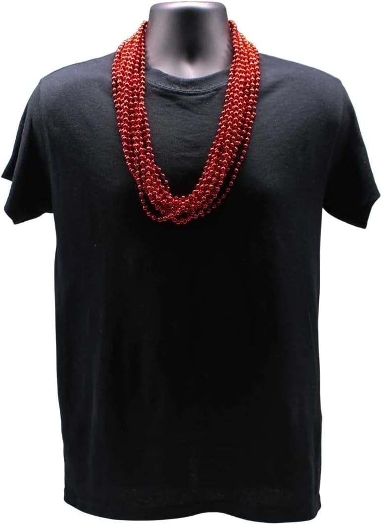33 inch 07mm Round Metallic Red Mardi Gras Beads - Case (60 Dozen)