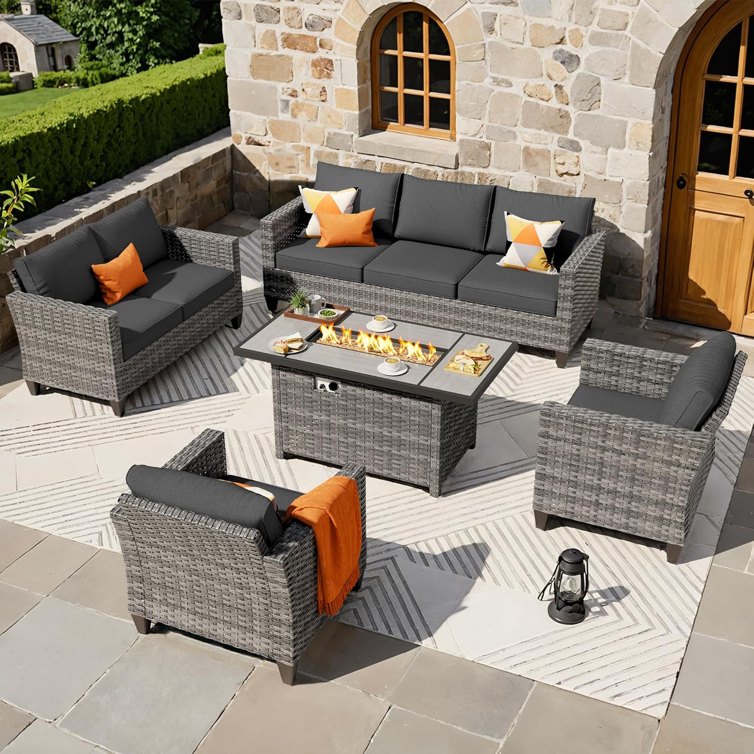 ovios 5 Pieces Patio Furniture Set, Outdoor Wicker Rattan Sofa Couch with 42