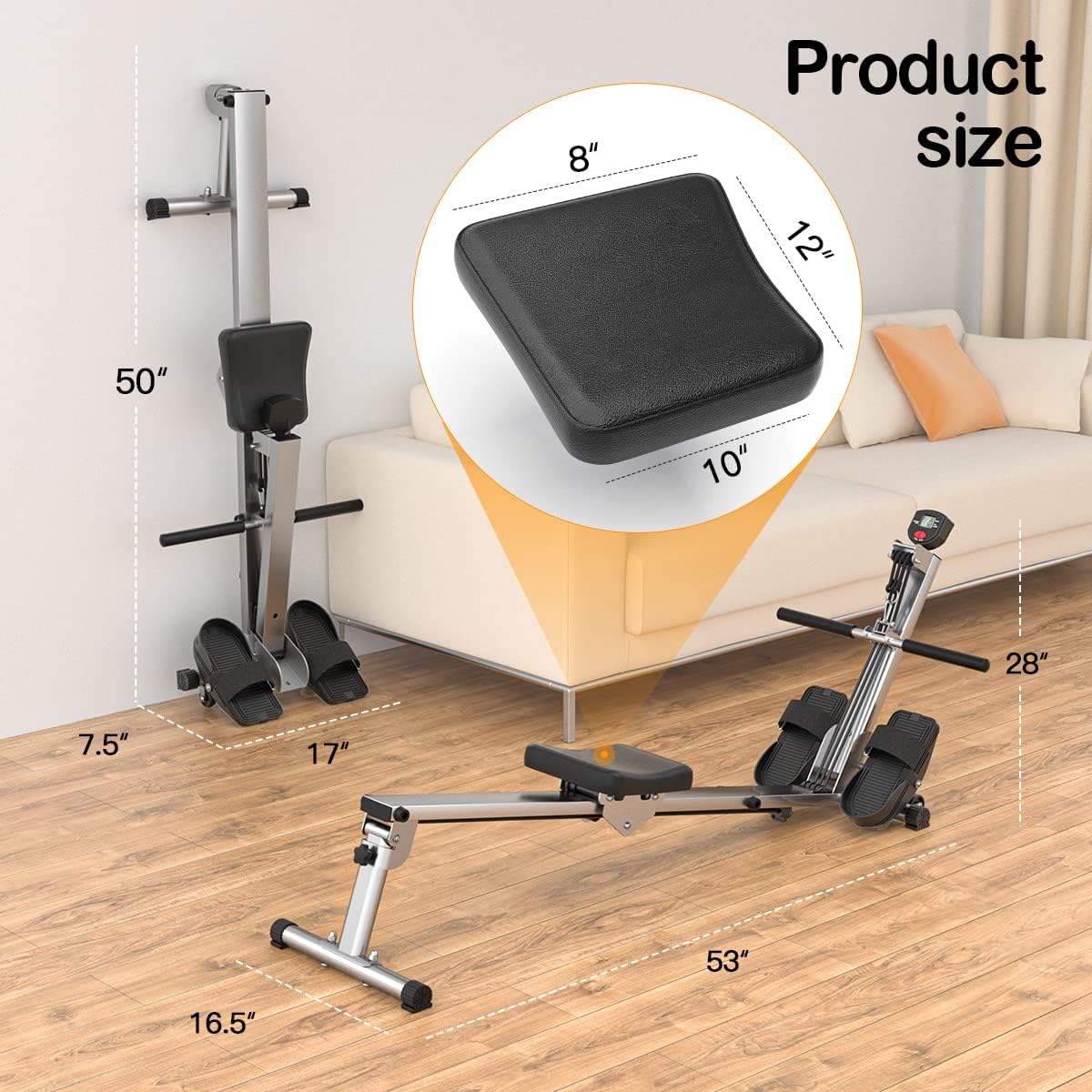 Compact Rowing Machine for Home Use, Magnetic Resistance Foldable Rower for Full Body Workout, Space Saving Design with LCD Display