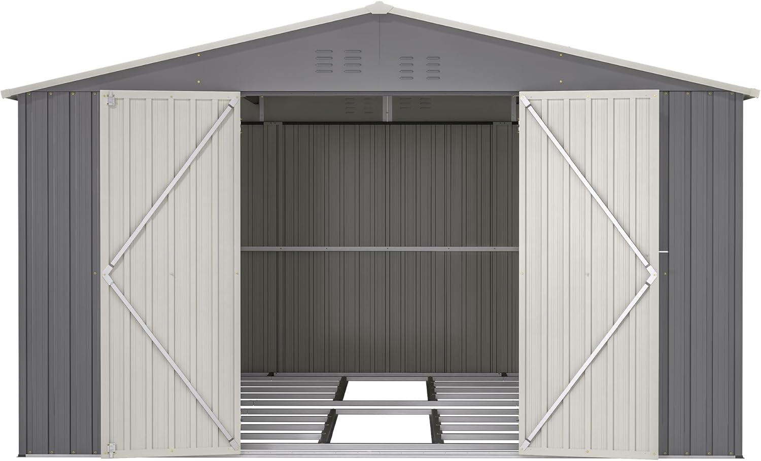 Large Outdoor Storage Shed, 11' X 13' Metal Galvanized Steel Garden Shed with Floor Frame, Utility Tool Shed Storage House for Backyard, Patio, Lawn