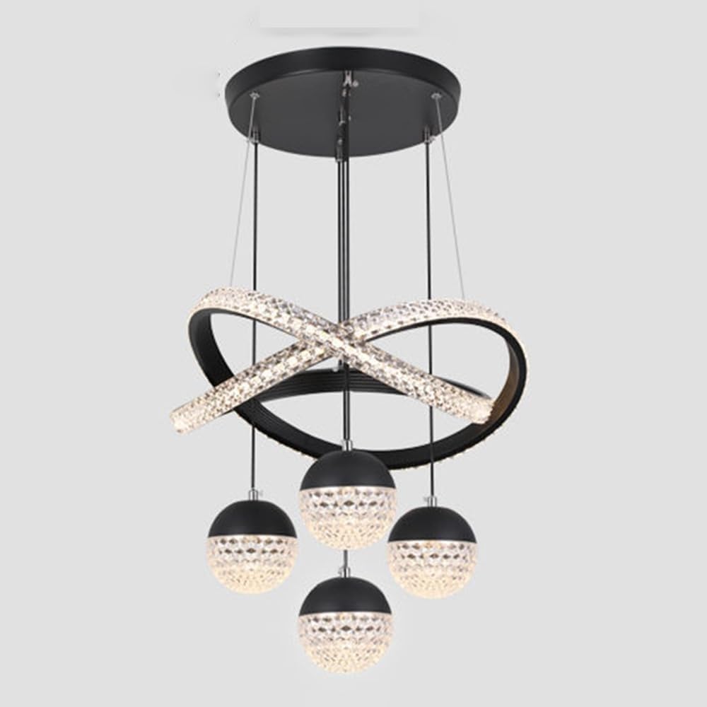 Acrylic Lighting Dining Room Pendant Lamp 80W LED 3-Color Dimming Acrylic Balls Light, Nordic Modern Lighting for Kitchen Island Bedroom Foyer Staircase Entryway Ceiling Hanging Lights(Black)