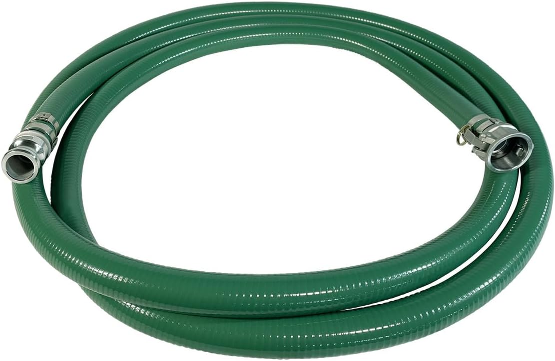 Gloxco Heavy Duty Green PVC Suction Hose Assembly for Water Transfer, 1-1/2