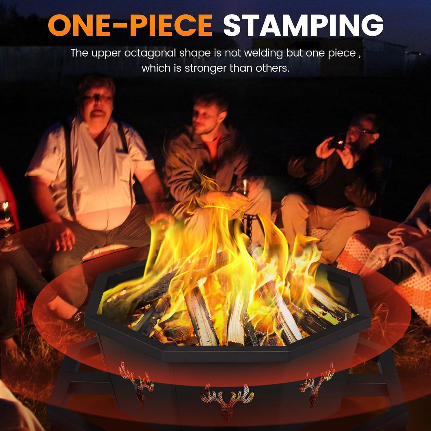 BOINN 35 Inch Octagonal Outdoor Fire Pit,Fire Pits for Outside Wood Burning Fire Pit,Firepit,Firepits for Outside,Camping,Backyard,Patio,Bonfire,Garden,Porch,Black