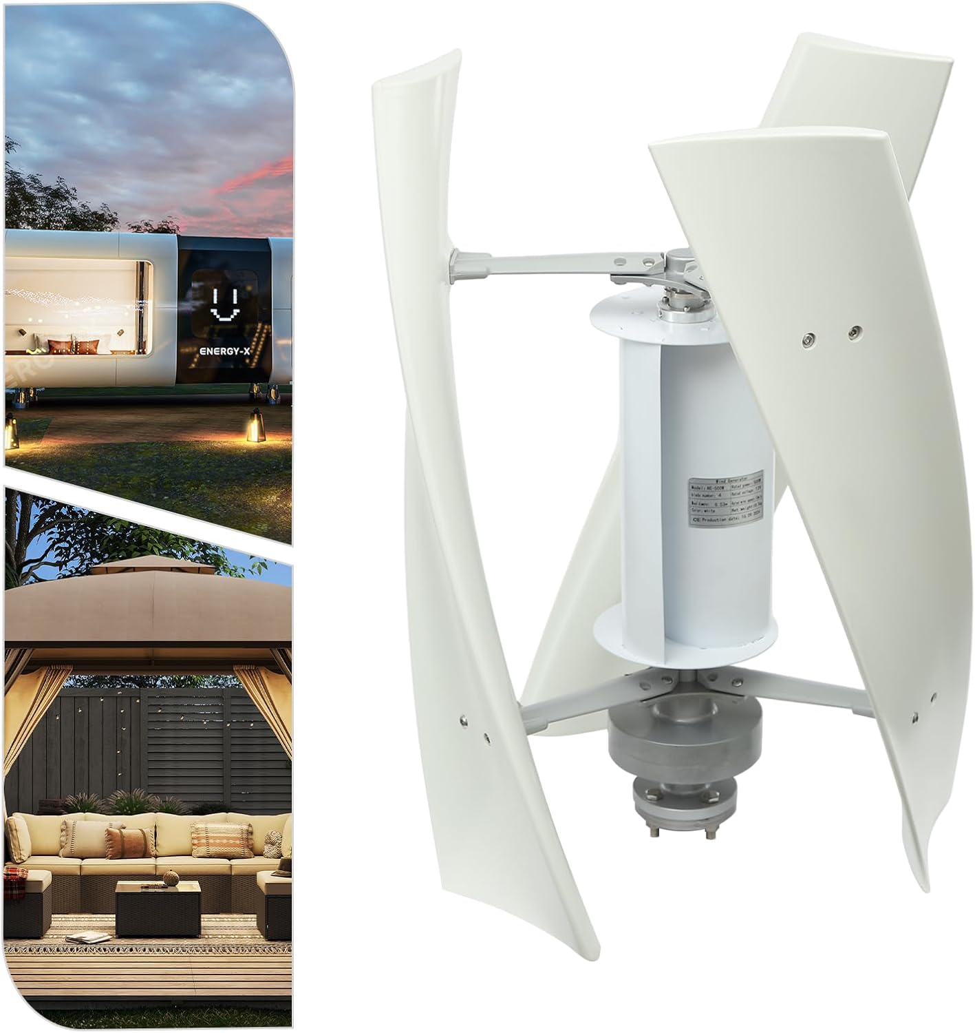 100W 12V/24V Vertical Axis Wind Turbine Generator with Maglev Technology, 30dB Wind Power Turbine Generator Kit with Controller for Home, Industrial, 5.59mph Start-up Wind Speed, White