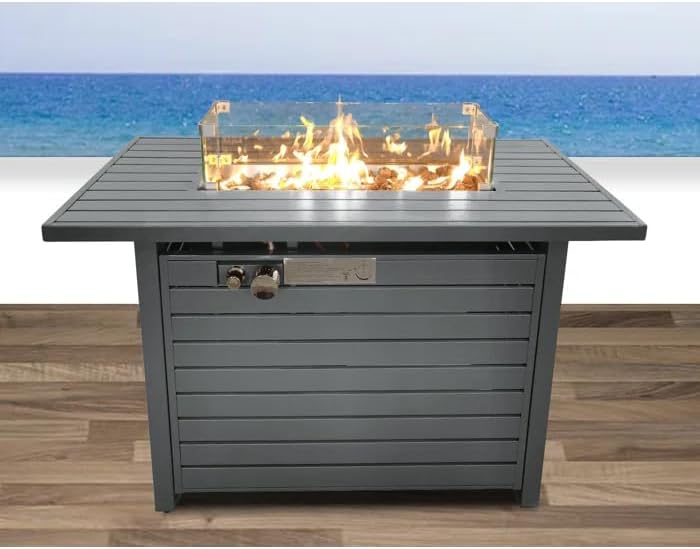 25'' H x 42'' W Steel Propane Outdoor Fire Pit Table with Lid