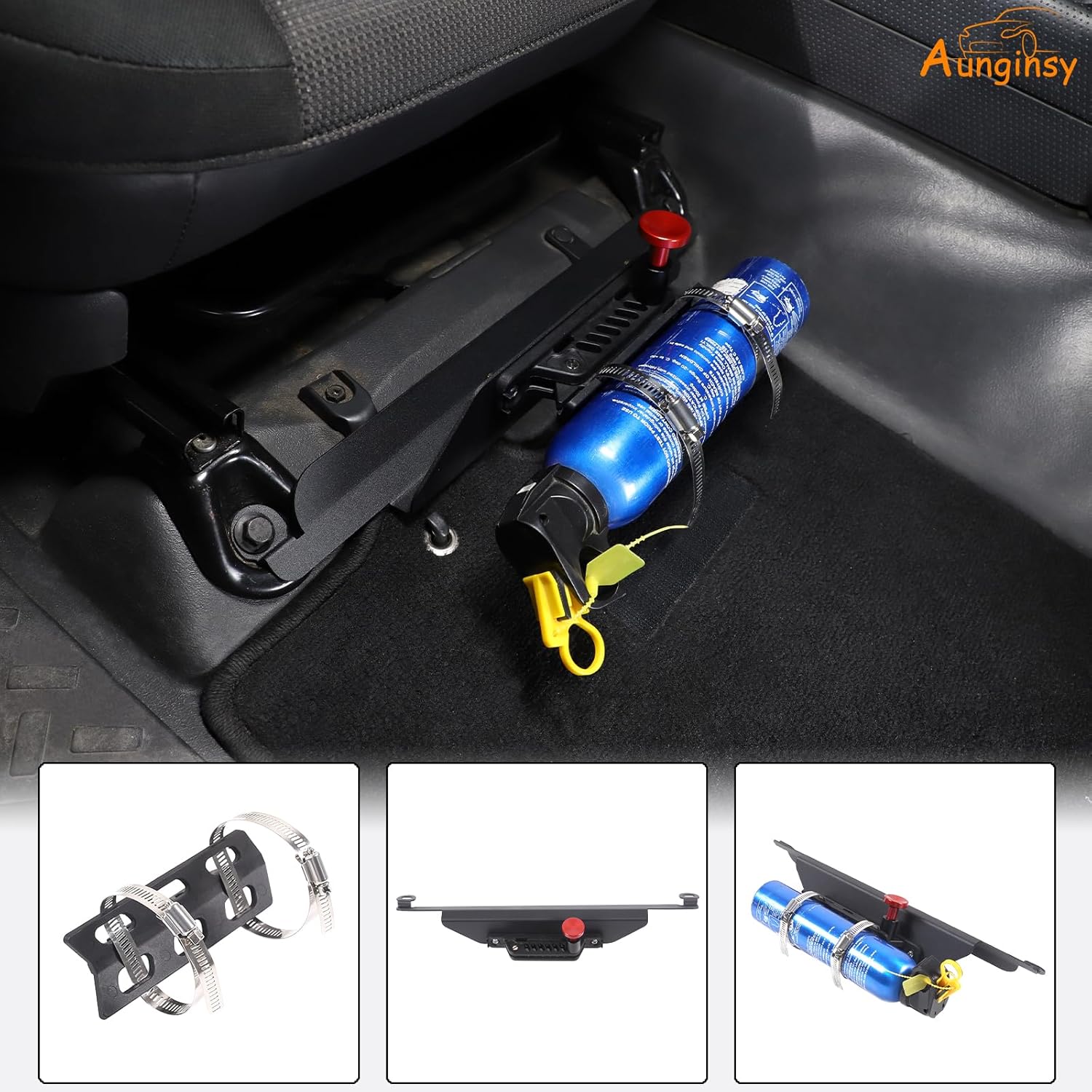 Car Passenger Under Seat Quick Release Roll Bar Fire Extinguisher Mount Bracket Compatible with Toyota FJ Cruiser 2007-2021 Adjustable 2 Clamps Fire Extinguisher Bottle Tie Bracket Billet Accessories