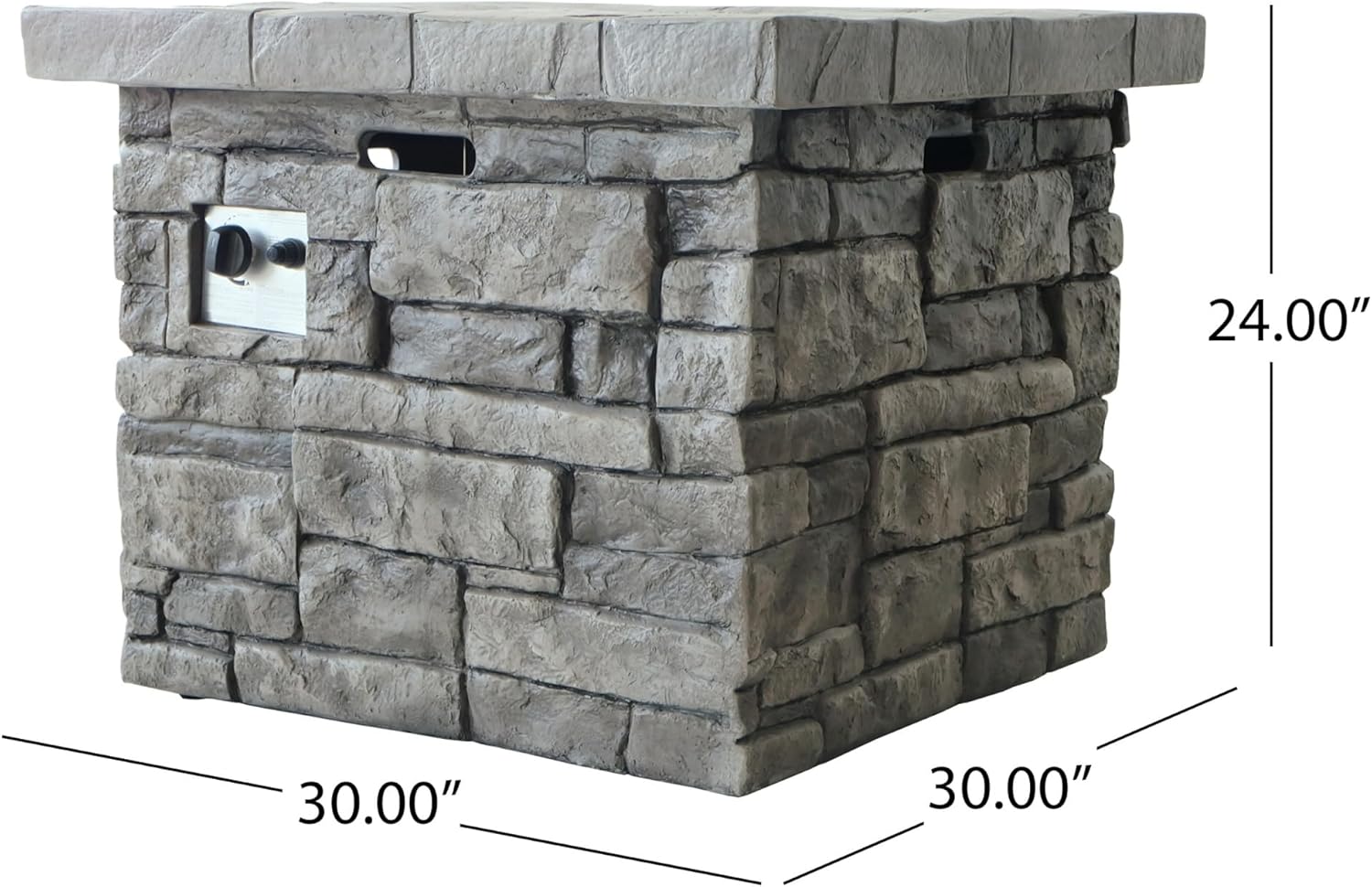 Chery Industrial 30 Inch Outdoor Square Magnesium Oxide Propane Fire Pit, 40,000 BTU Patio Gas Fire Table with Steel Frame, Lava Rocks, Smokeless Heating, Grey