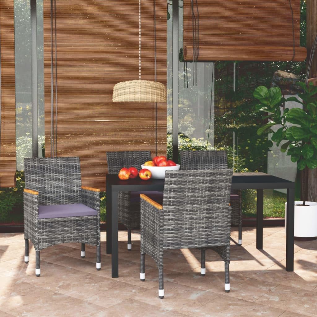 5 Piece Patio Dining Set with Cushions Poly Rattan Gray Garden Furniture