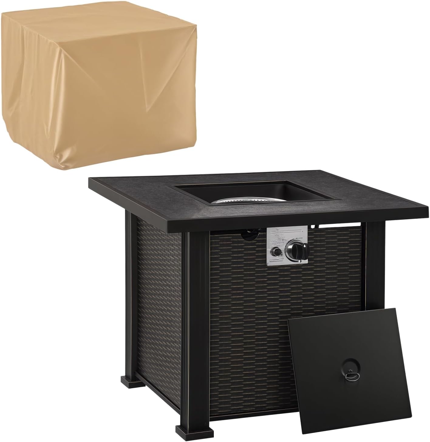 Outdoor Propane Gas Fire Pit Table - 2-in-1 Design with 50,000 BTU Burner, Steel Construction, Black Color