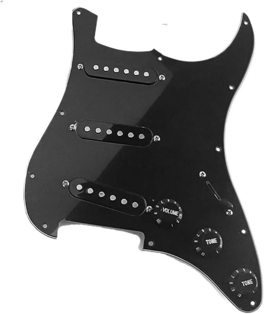Prewired Electric Guitar Pickguard Electric Guitar Full Set DIY Accessory Kit Including Prewired Pickguard Bridge SSS Pickups And Other Accessories(BK)