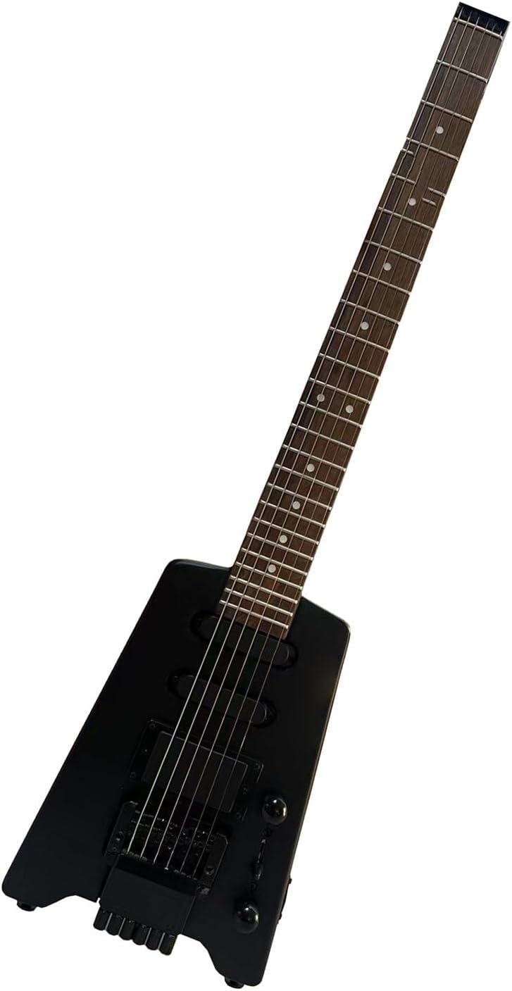 VENEKA Headless Electric Guitar Black 30 Inches Headless Electric Guitar Solid Mahogany Body Rosewood Fingerboard