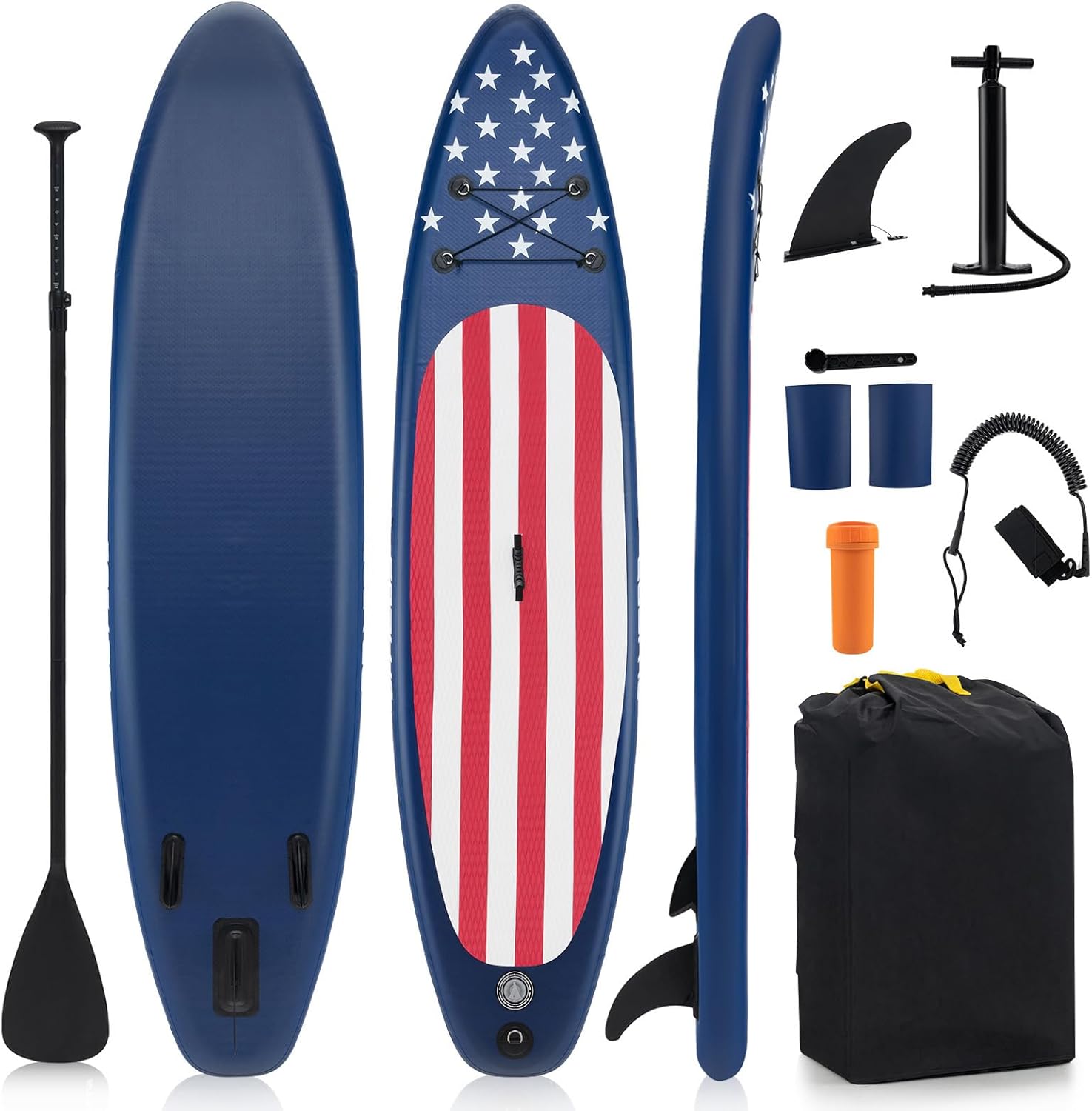 GYMAX Stand Up Paddle Board, Inflatable SUP with Wide Non-Slip EVA Deck, Accessories-Leash, D Rings, Hand Pump, Adjustable Paddle & Backpack, Paddle Boards for Adults Youth