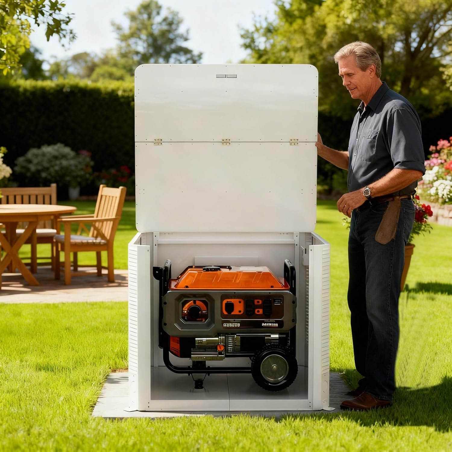 Generator Box, Hudson SD Aluminum Generator Quiet Box Interior Space: 39.4”x32”x31.7”, Air-Cooled Generator Cover with Powerful Fan, for Most Heavy Duty and Portable Generators, White