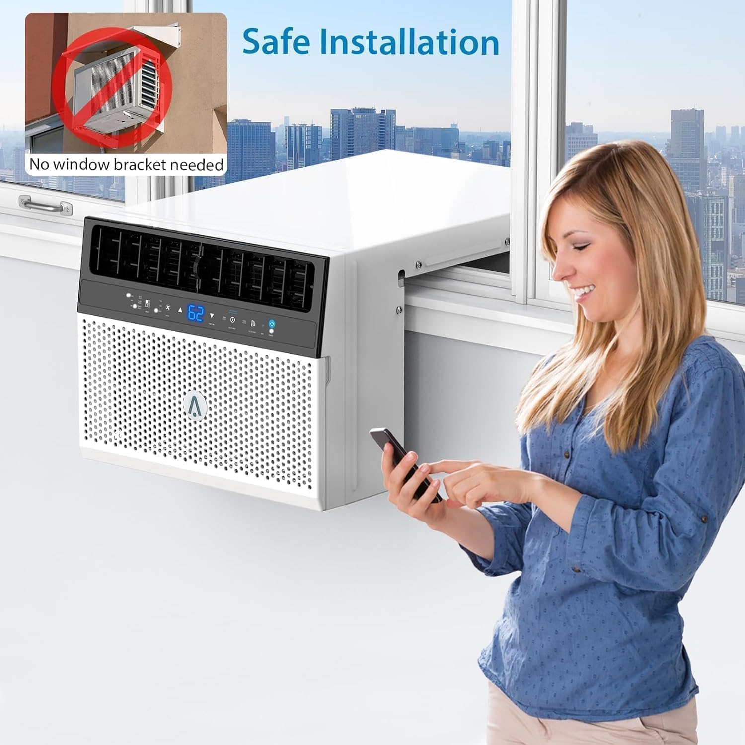 PioneerWorks U-Shaped Smart Inverter Window Air Conditioner 8000 BTU, Cools 370 Sq.Ft, Energy Star Certified, Ultra Quiet with Remote & App Control, 6 Modes, 24H Timer