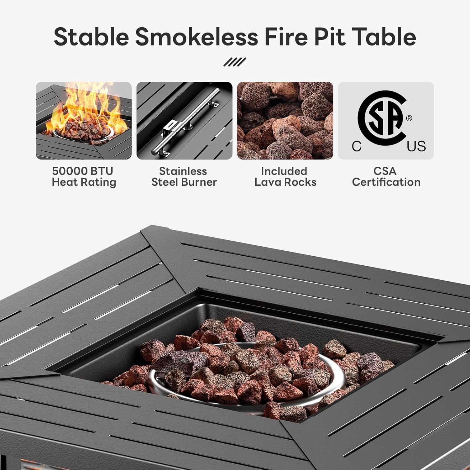 Wicker Outdoor Swivel Chairs Set of 4 with Fire Pit Table, 5 Pieces Patio Furniture Set with Fire Pit Table for Yard, Deck, Garden, Light Beige/Light Blue