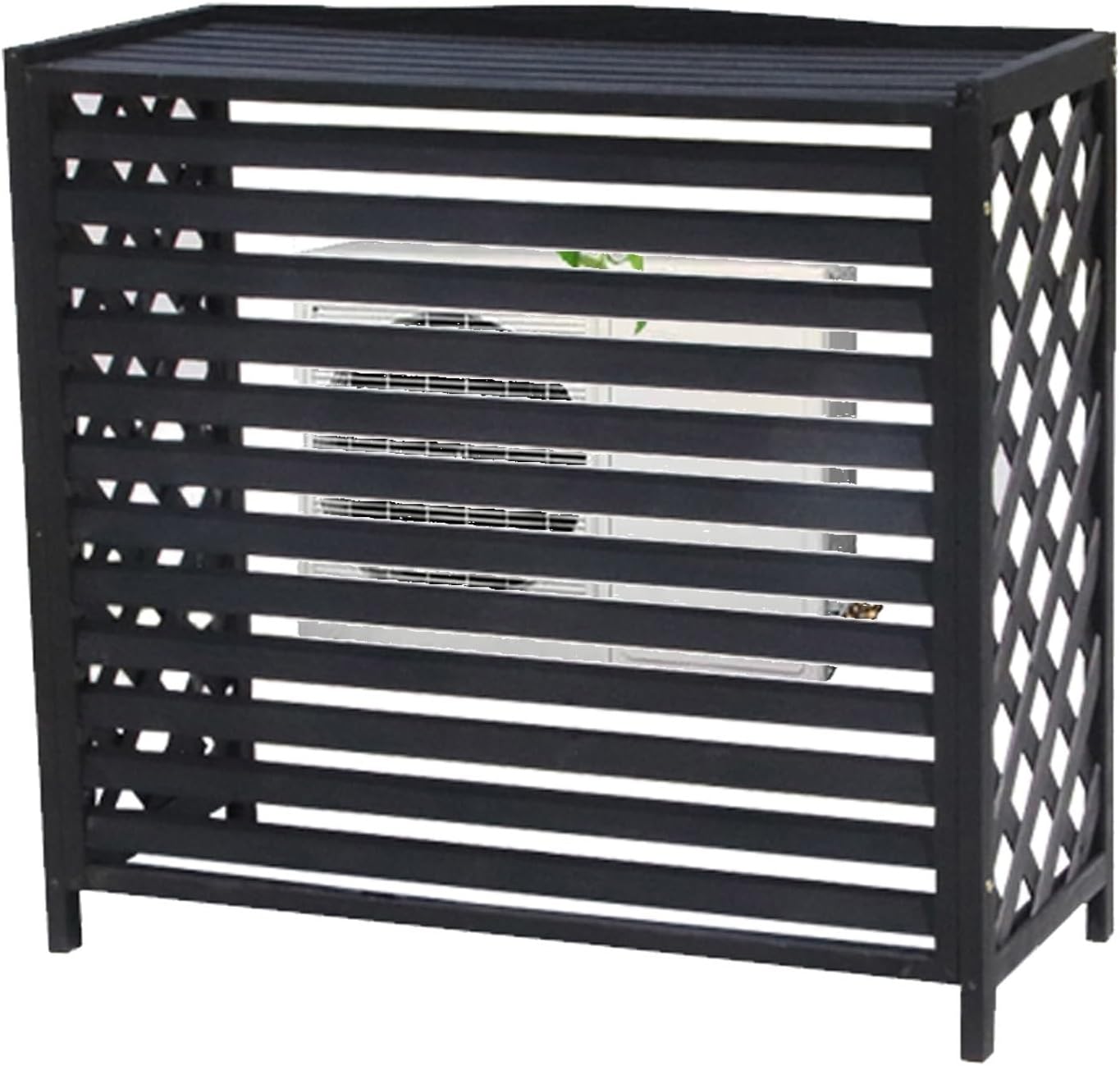 Air Conditioner Fence Screen Protective Cover Solid Wood Shelf Plant StorageDecorative Louvered Frame for Outside to Hide Condensing Unit for Outdoor Privacy(Black,L115cm*W54cm*H95cm)