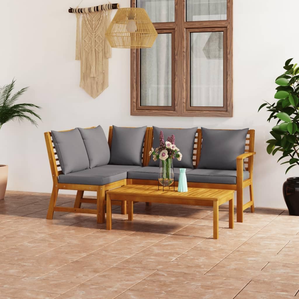 4 Piece Patio Lounge Set with Cushion Solid Acacia Wood,Modern Acacia Wood Patio Lounge Set with, Coffee Table and Comfortable Cushions Patio Furniture Sets, Outdoor Furniture Sets