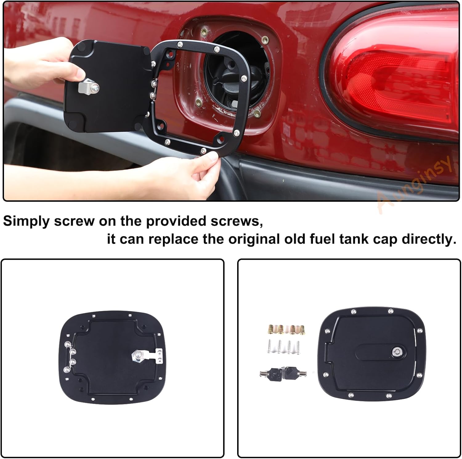 Car Door Locking Gas Cap Tank Cover Fuel Door Protector Compatible with Toyota FJ Cruiser 2007-2021 Fuel Tank Cover Trim Gas Cap Cover Fuel Filler Door Gas Cap Fuel Tank Door Gas Tank Cap Accessories