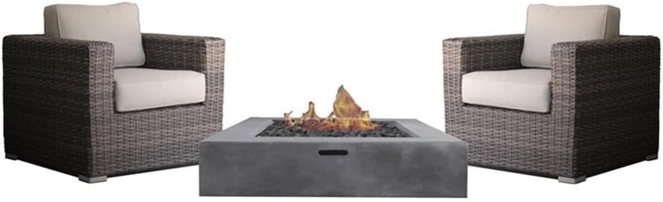 Living Source International 3-Piece Wicker Fire Pit Patio Set in Espresso/Gray