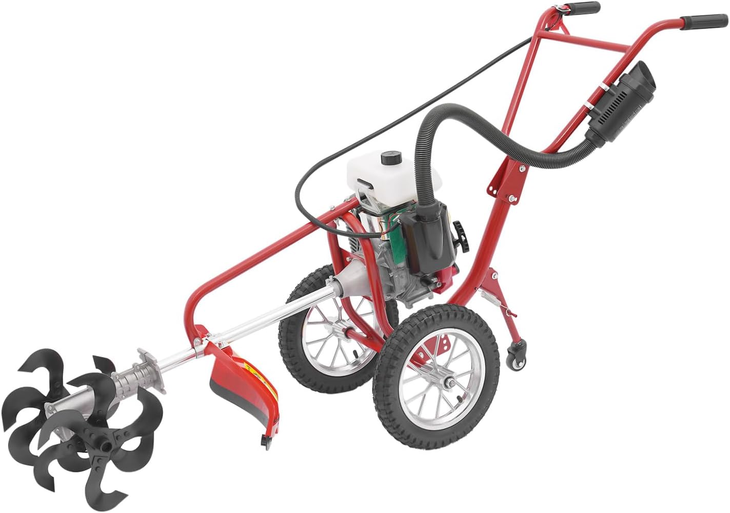 63CC 4-Stroke Gas Powered Lawn Mower,3in1 Gasoline Cultivator, Mini Micro Cultivator,Hand Push Lawn Mower Trimmer, Brush Mower Gasoline Brush Broom Sweeping Machine for Yard, Farms, Parks