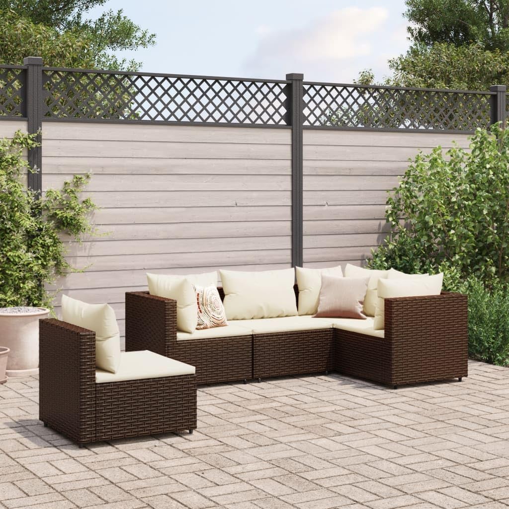 Furniture Sets 5 Piece Patio Lounge Set with Cushions Brown Poly Rattan,Premium Garden Lounge Set with Modular Design and Comfortable Cushions Garden Conversation Sets