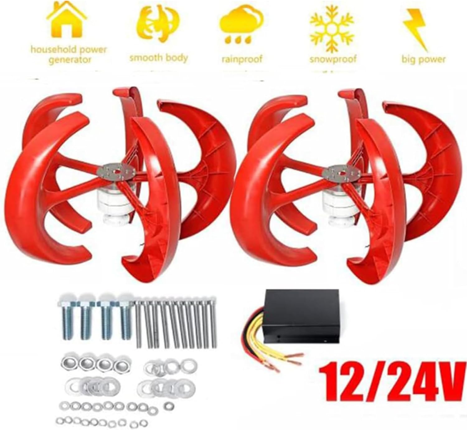 24V,BAOJUHUIKANG 12V 24V 48V 4000W Vertical Wind Turbine Wind Turbine Generator,5-Blade Wind Power Generator with MPPT Controller for Home Camping (Noiseless)